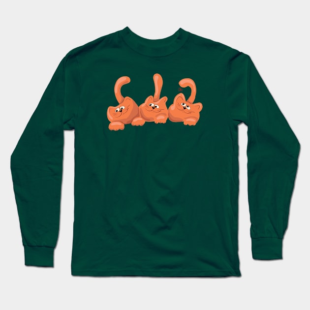 Three Red Cats Long Sleeve T-Shirt by Catdog